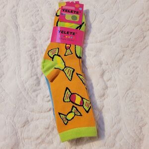 Yelete Big Candy Novelty Crew Socks 3 Pair Bright Bold Colors Size 9-11 New